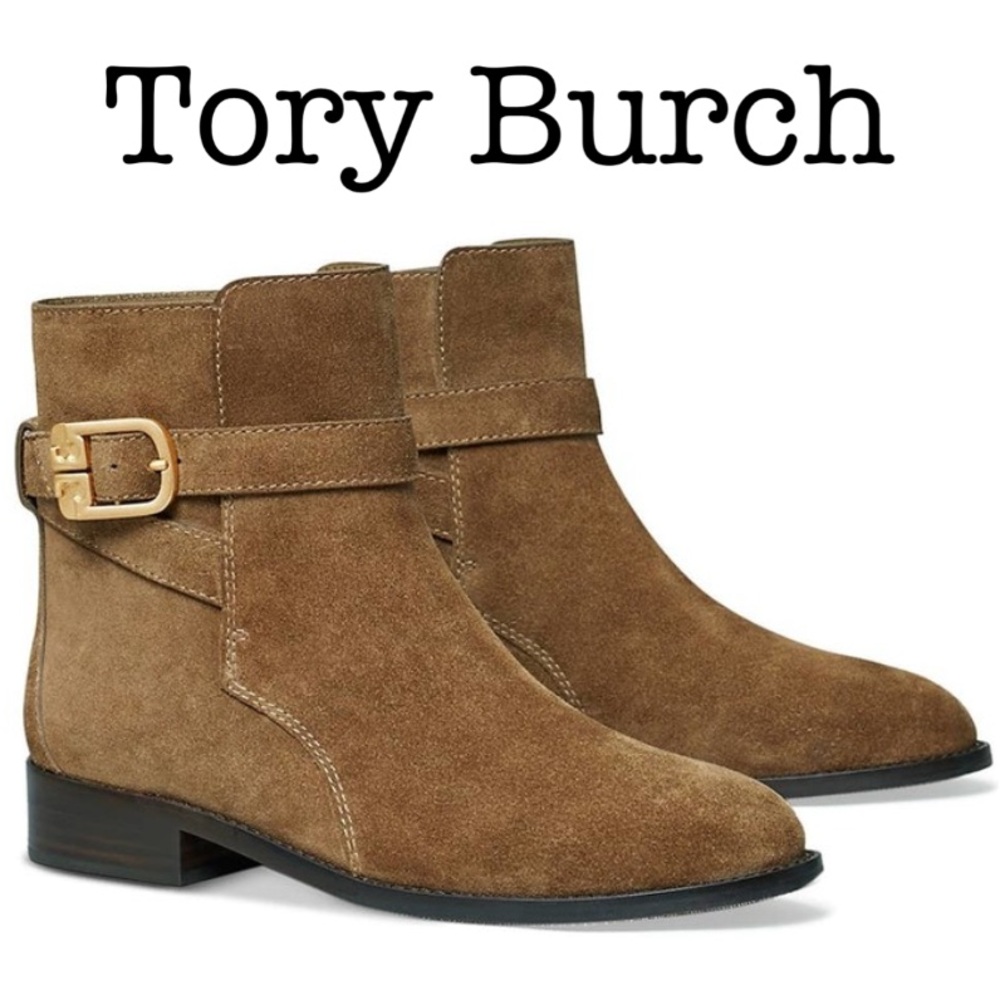 New Tory Burch Brooke Buckle Brown Suede Ankle Boots Size 8